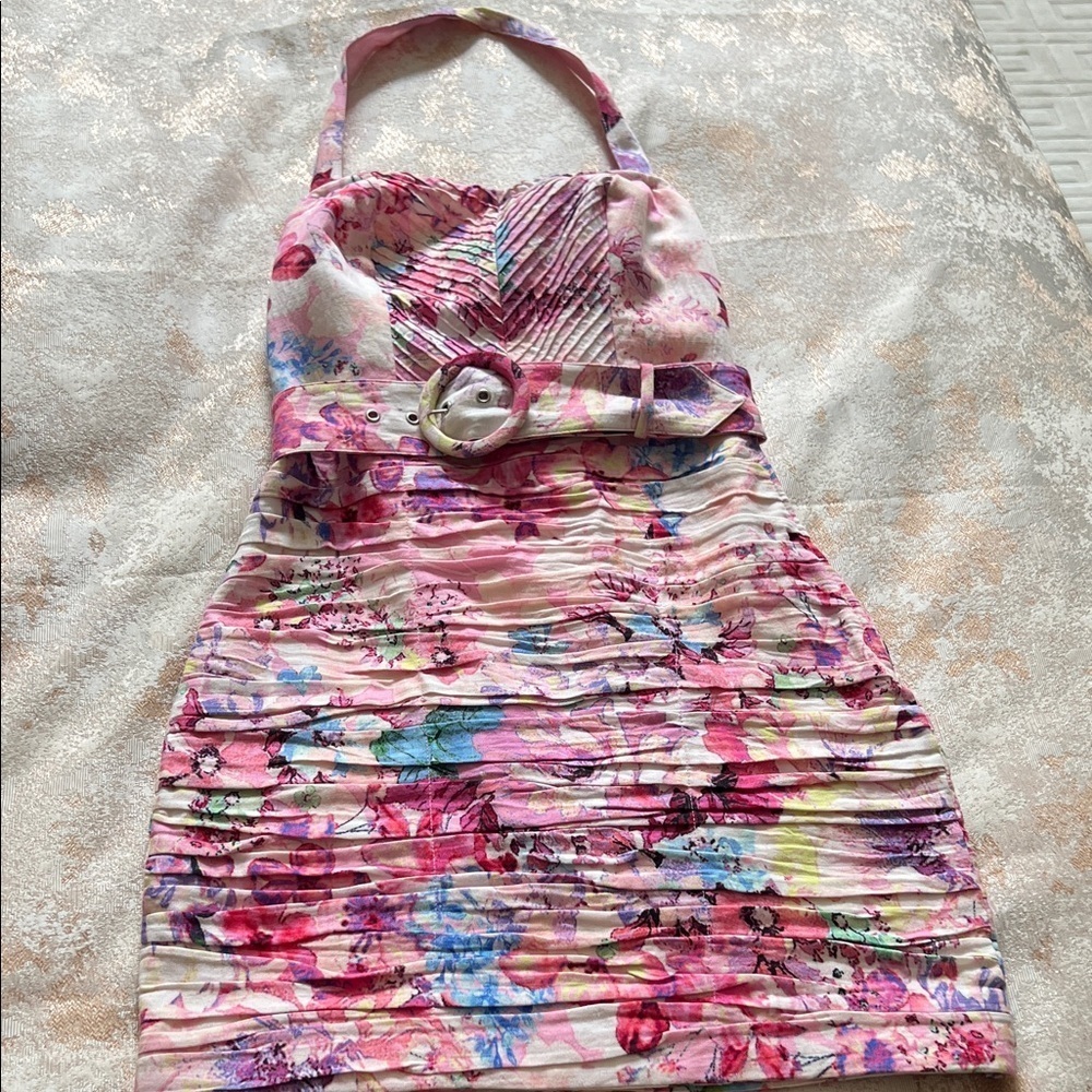 HEMANT & NANDITA Floral Ruched Halter Dress with Belt size XS - Picture 2 of 16